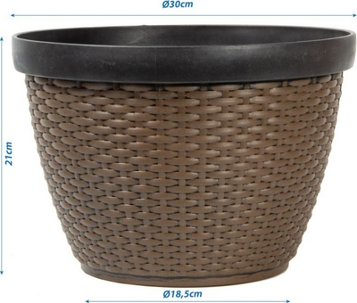 Vazo lulesh Saska Garden Plastic Rattan, diametër 30.5 cm, plastikë, kafe