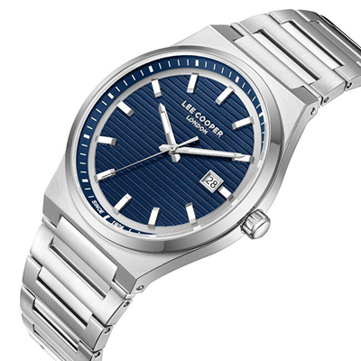 Orë dore meshkujsh Lee Cooper LC08288.390, 42mm, rrip argjendi, e kaltër e errët