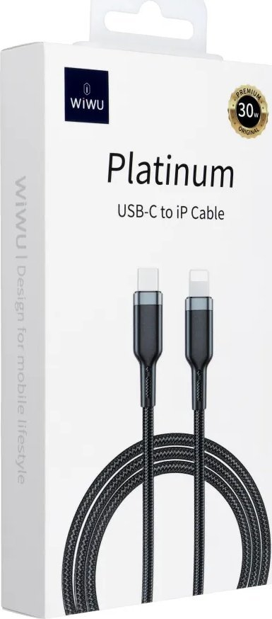 Kабел USB WiWU Platinum Series Wi C013, USB C во Lightning, 30W, 1.2m, бела