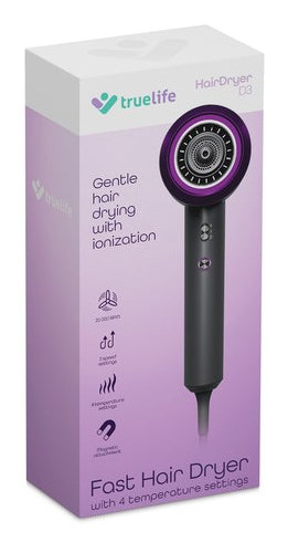 Tharëse flokësh TrueLife HairDryer D3, 1800W, jonizim, gri vjollcë