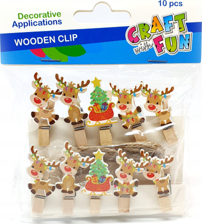 Kapëse dekorative për Krishtlindje Craft with Fun Reindeer, set 10 copë, shumëngjyrëshe
