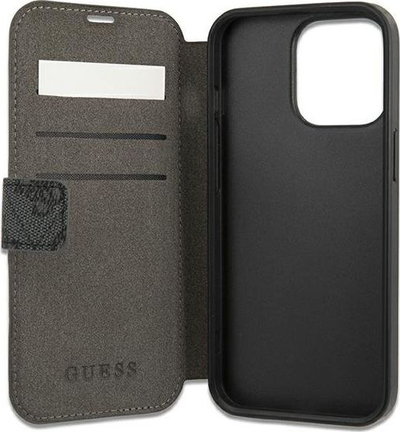 Këllëf libri GUESS 4G Metal Logo për iPhone 13 Pro, gri