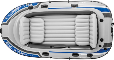 Varkë e fryme Intex Excursion 4, set me lopata dhe pompë, 4 veta, gri e blu