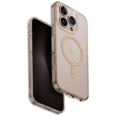 Футрола за телефон UNIQ Clario MagClick, за iPhone 16 Pro, компатибилна со MagSafe, проѕирна со златна боја