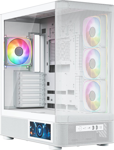 Kullë gaming Modecom Volcano AQ400 ARGB MIDI, ekran LCD, 4 ventilatorë 120mm, e bardhë