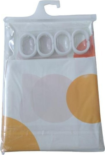 Perde dushi PVA Dots, 180x180cm, rezistente ndaj ujit, e bardhë me pika portokalli