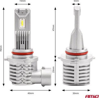 Llamba LED feneri Amio X1 HB3 9005 HIR1 9011 H10, 6500K, 12V, gri