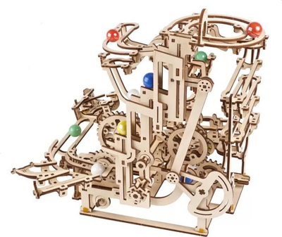 Model druri Ugears Marble Run Tiered Hoist, 315 pjesë, puzzle mekanik, ngjyrë druri natyrale