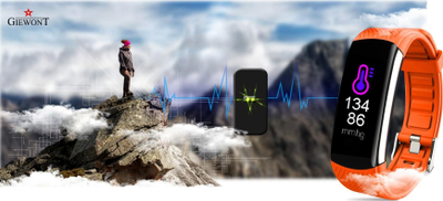 Smartwatch Giewont GW200-9, ekran i madh, dy rripa, i zi dhe portokalli
