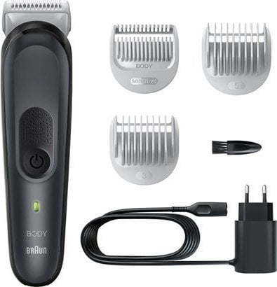 Trimmer trupi Braun Bodygroomer 3 BG3350, për meshkuj, me koka zëvendësuese, i zi