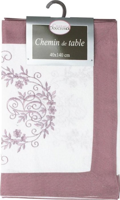Rrip tavoline Douceur D'intérieur Charme Douceur, poliester, 40x140 cm, rozë me të bardhë