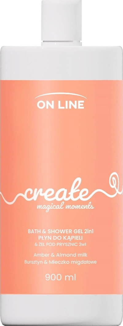 Xhel dushi dhe banje On Line Create 2 in 1, amber dhe qumësht bajameje, 900 ml