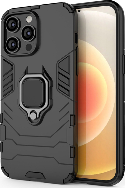 Maskë mbrojtëse Hurtel Ring Armor për iPhone 14 Pro Max, me unazë magnetike, e zezë