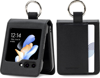 Këllëf telefoni Mercury Basic Diary për Samsung Galaxy Z Flip6, me portofol, me unazë gisht, i zi