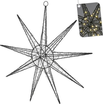 Yll dekorativ LED Christmas Star, 50 cm, dritë e bardhë e ngrohtë, metal i zi