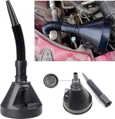 Hinkë karburanti DA125 Fuel Funnel Oil Fluid, sitë filtrimi, tub fleksibël, e zezë