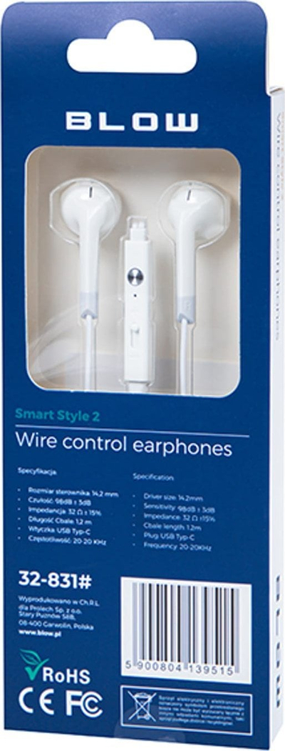 Kufje in ear Blow B-17, USB C, me mikrofon, të bardha