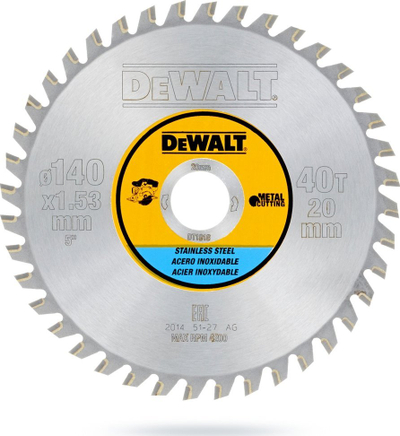 Teh rrethor DeWALT DT1918-QZ, 140mm, 40 dhëmbë, tungsten karbid