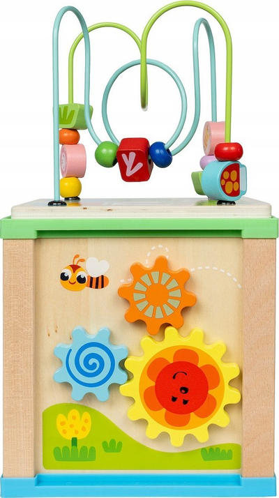 Lodër kube aktiviteti druri Smily Play 5 në 1, edukative, shumëngjyrëshe