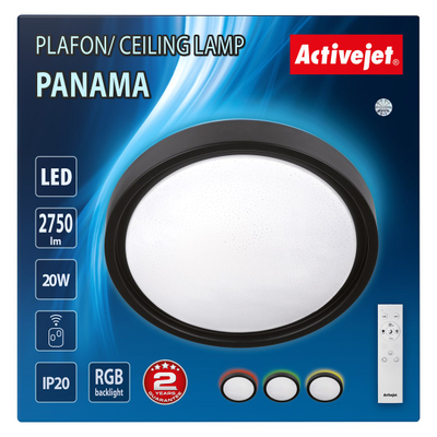 Plafonierë LED tavanore Activejet Panama, dritë e rregullueshme, RGB, e zezë