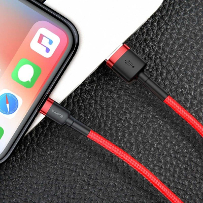 Karikues Baseus Cafule USB Lightning 2.4A 1m (i zi I kuq)