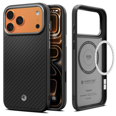 Mbulesë telefoni Spigen Enzo Aramid T MagFit, për iPhone 17 Pro, me MagSafe, e zezë Black Silver