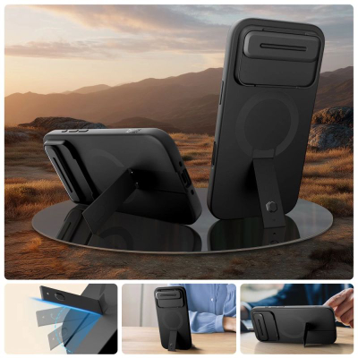 Mbrojtëse telefoni Tech-Protect Kevlar Aura MagSafe për iPhone Air, me stand, ngjyrë e zezë