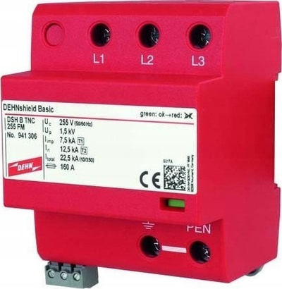 Mbrojtës mbingarkesash Dehn DEHNshield DSH B TNC 255 FM, tip 1+2, 12.5/37.5kA, 1.5kV