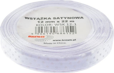 Shirit dekorativ BREWIS Satin Ribbon Dots WSK 12-1, 12mm, 22m, i bardhë me pika argjendi