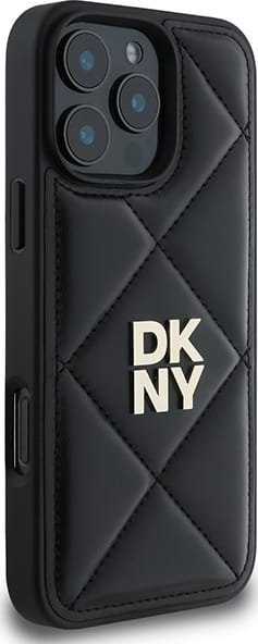 Kapak telefoni DKNY Quilted Stack Logo për iPhone 16 Pro Max 6.9", eco leather, i zi