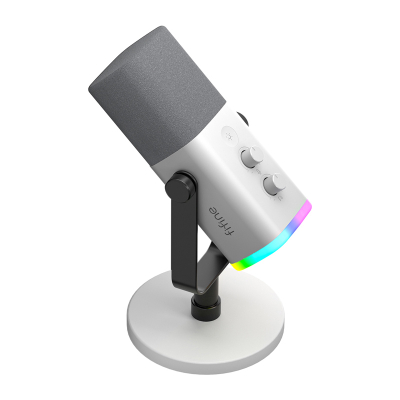 Mikrofon gaming Fifine AM8W, dinamik USB XLR, RGB, i bardhë