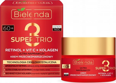 Kрем за лице Bielenda Super Trio Retinol Vit C Collagen 60+, за ден и ноќ, 50 ml