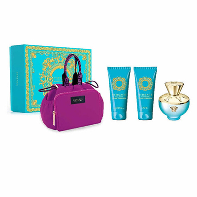 Комплет Тоалетна вода 100 ml + лосион за тело 100 ml + гел за туширање 100 ml + Versace Dylan Turquoise козметичка кеса