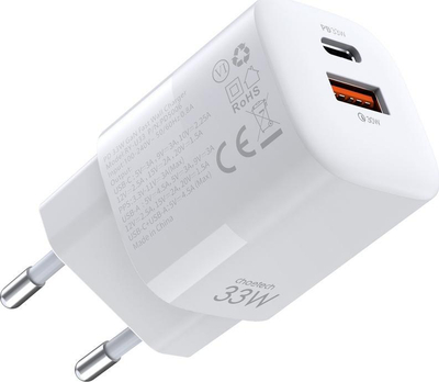 Karikues muri ChoeTech PD33W A+C, 33W, USB-A dhe USB-C, i bardhë
