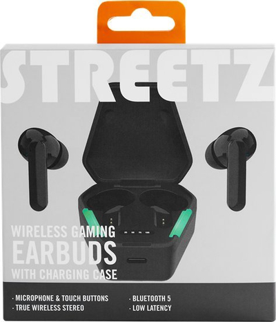 Kufje gaming STREETZ TWS-115 in-ear, Bluetooth 5.0, me kuti karikimi, të zeza