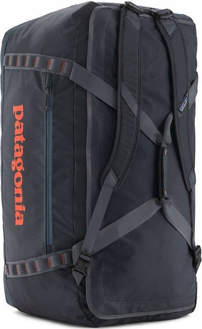 Çantë udhëtimi Patagonia Black Hole Duffel 100L, beze e fortë, me rripa shpine, gri e errët