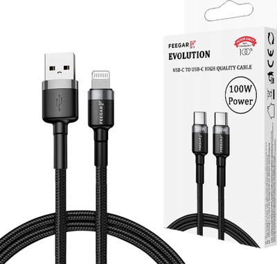 Kabllo karikues Feegar Evolution, USB A në Lightning, 1m 2.4A, i zi
