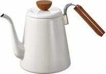 Ibrik pour over Hario BDK-80-W me gojë të ngushtë, me dorezë druri, i bardhë