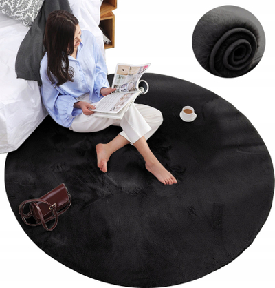 Кружен тепих Strado Round Rug Rabbit, 140x140 cm, антиалергиски, црн