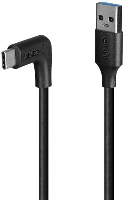 Kabllo USB LINDY 1m USB 3.2 Type A në Type C, kënd 90°, e zezë