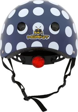 Helmë biçiklete për kalamaj Mini Hornit Polka Dot, me dritë LED, blu me pika të bardha