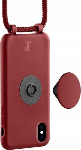Këllëf telefoni Just Elegance Tea Rose, me varëse, me Pop Grip, për iPhone X XS, i kuq i errët