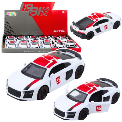 Makina lodër sportive metalike, pull back, shkalla 1:43, e bardhë
