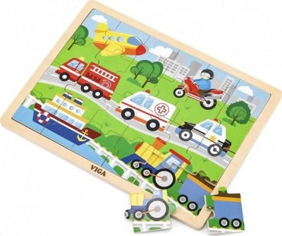 Puzzle druri Viga Vehicles in the City, 24 pjesë, me dërrasë, shumëngjyrësh
