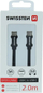 Kabllo të dhënash Swissten USB C në USB C, me stof, 2m, e zezë