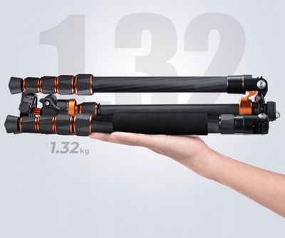 Tripod fotografik K&amp;F Concept SA255C1, fibër karboni, portokalli