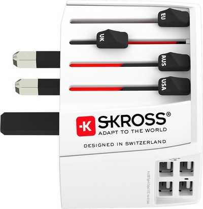 Adapter universal udhëtimi Skross World Adapter MUV USB, 4.8A, hyrje 100-250V, i bardhë