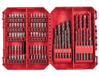 Set bitash dhe stërvitjesh Milwaukee SHOCKWAVE Gen 4, 80 copa, në kuti plastike, i kuq