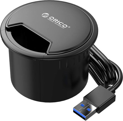 HUB USB ORICO 4 Porta 3.0, 5Gbps, për vrimë tavoline 60mm, i zi