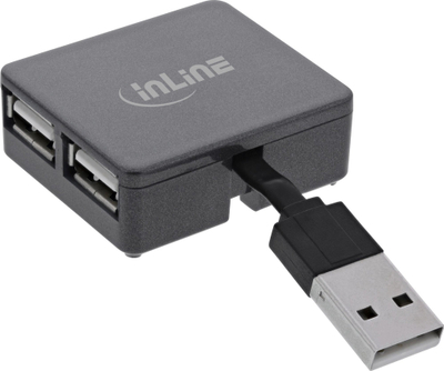 Hub USB InLine 2.0, 4 porta USB A, kabllo 4 cm, i zi